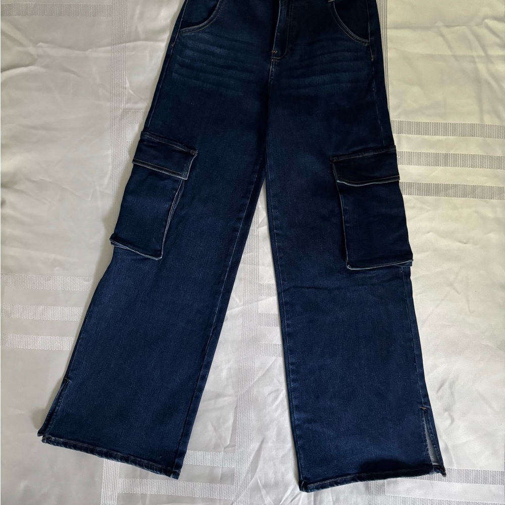 Dark Wash Wide Leg Cargo Jeans